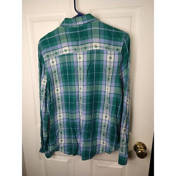 American Eagle Outfitters Woman M Shirt Green Plaid Collared Front Button - Picture 9 of 9